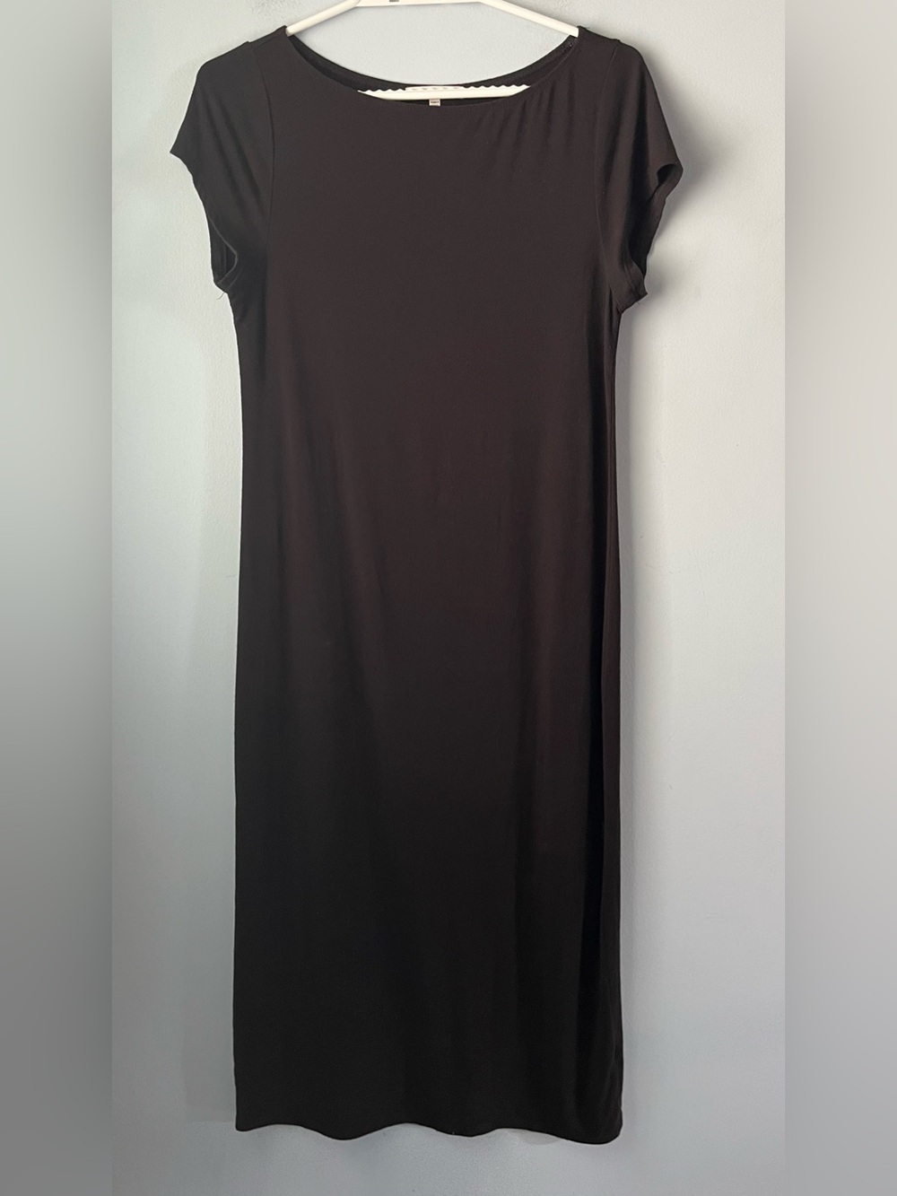 Antistar Black Stretch Midi T-Shirt Dress Cap Sleeves Relaxed Fit Size L